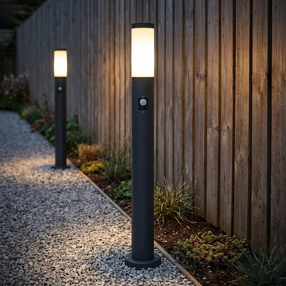 LED STEHLEUCHTE Edelstahl Anthrazit 2er Set - Anthrazit, Metall (7.6/11/80cm) - Globo Lighting