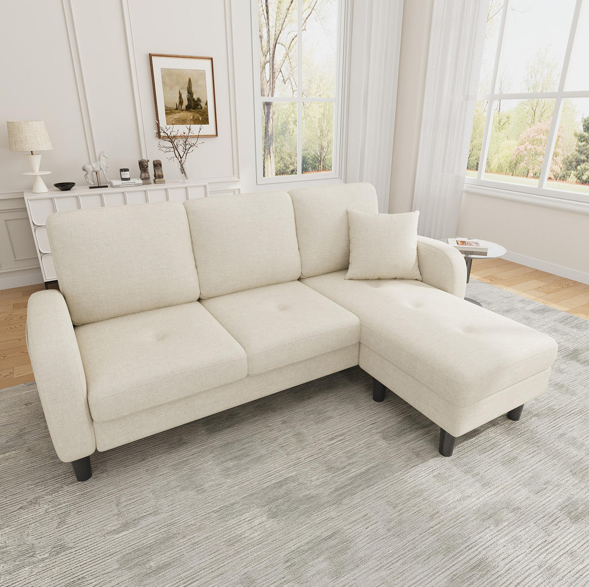 ECKSOFA 166/118/77 cm hellbeige aus Schaumstoff mit modularer Chaiselongue - Beige, Kunststoff (118/166cm) - OKWISH