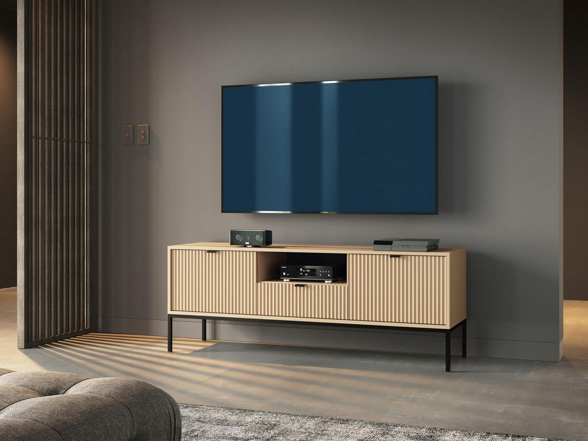 TV stolek Vellore Dekor dub Vicenza 154/56/39 cm - černá/béžová, kov/kompozitní dřevo (154/56/39cm) - Selsey