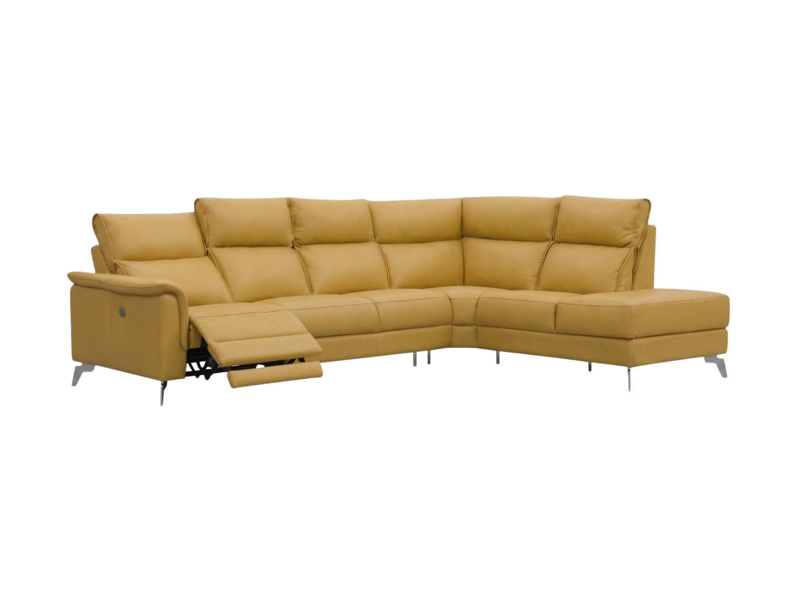 ECKSOFA Borea Echtleder mit 1 x Relaxfunktion Senfgelb - Gelb, Leder/Metall (310/220cm)