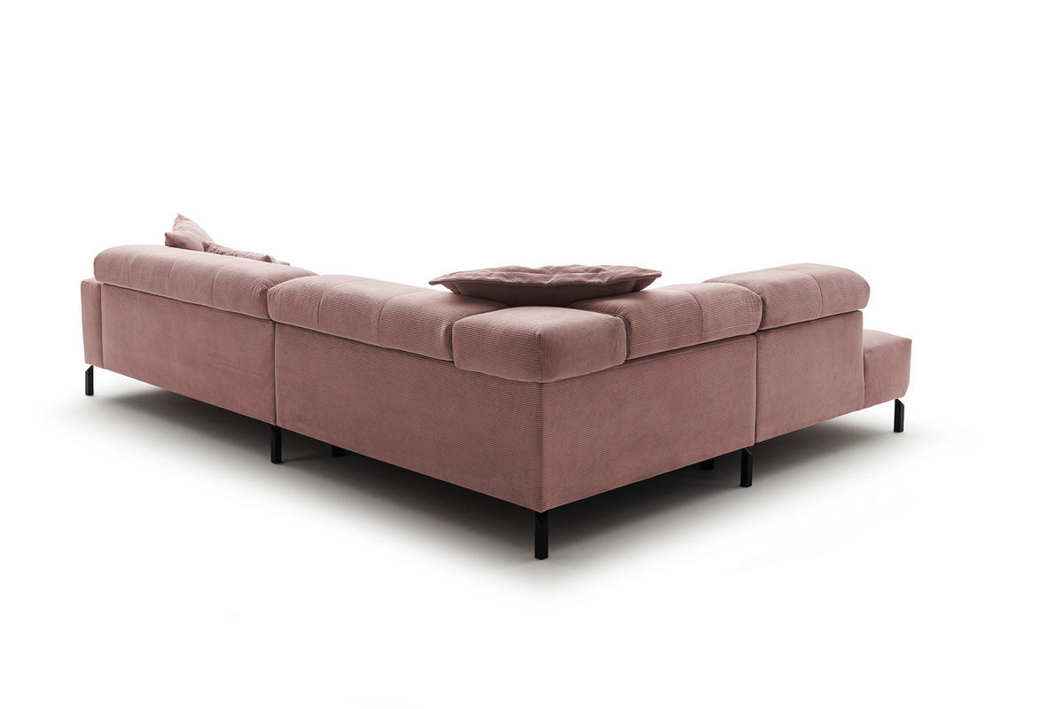 ECKSOFA OHIO Pink Cord - Pink/Schwarz, Textil/Metall (311/219cm) - KAWOLA