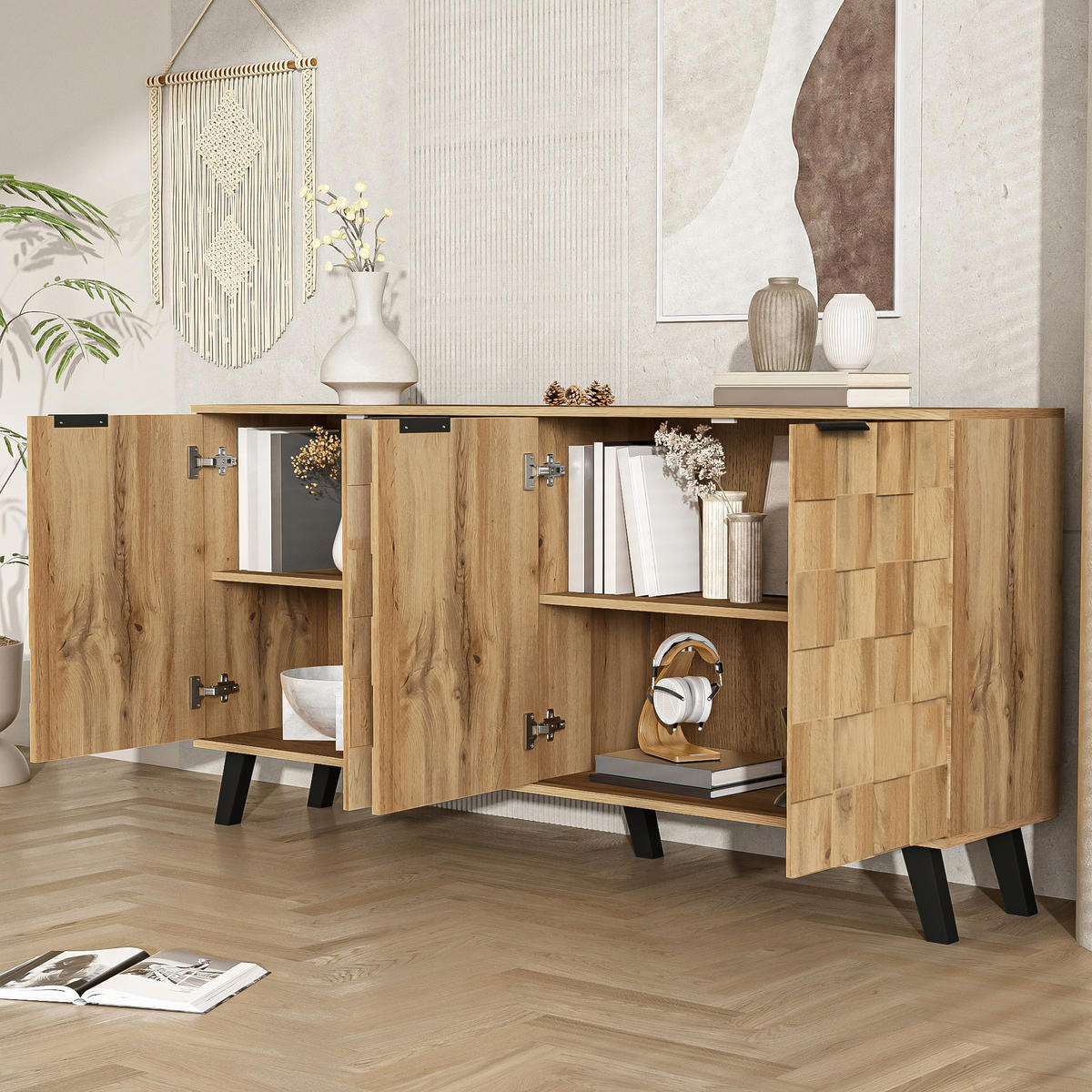 SIDEBOARD 160x35x78 cm 4 Türen - Naturfarben, Holzwerkstoff (160.5/78/35.5cm) - LEBENLANG