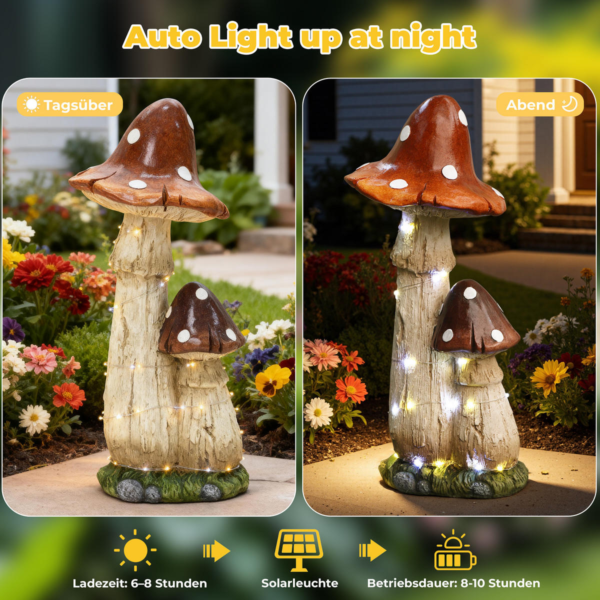 56CM MGO Solarbetriebene Gartenskulptur Pilz, mit LED-Beleuchtung Statuen für den Außenbereich Geschenkidee für Mama - Multicolor, Naturmaterialien (25/56/22.5cm) - Hometopia
