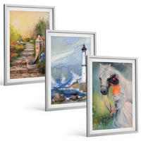 BILDER SET 3er Set - 40x60 cm Silberner Rahmen - Landschaft Leuchtturm Pferd Mädchen - Silberfarben, Kunststoff (40/60cm) - TULUP