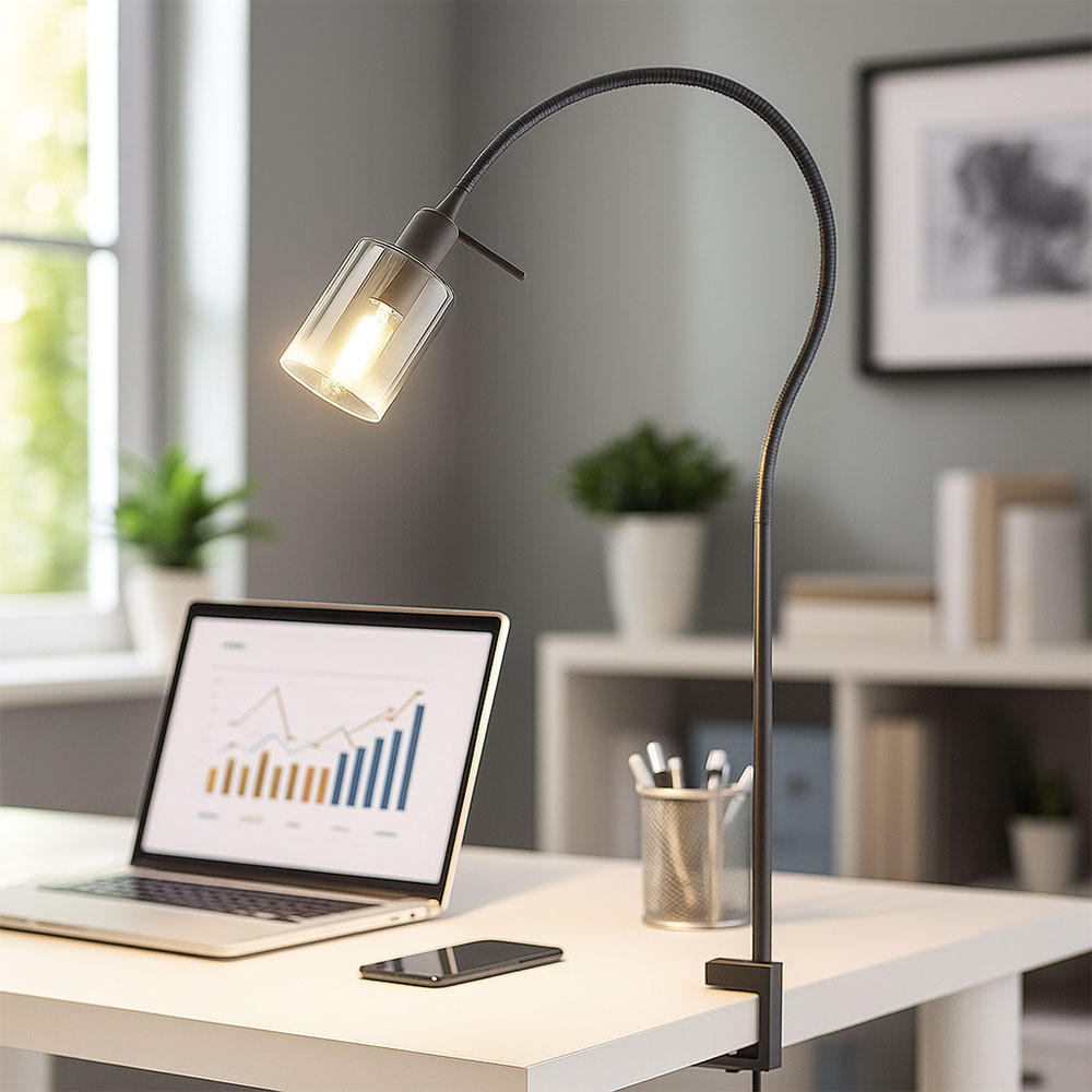 KLEMMLEUCHTE Flexo Rauchglas Schwarz - Schwarz, Glas (50/8.5/65cm)