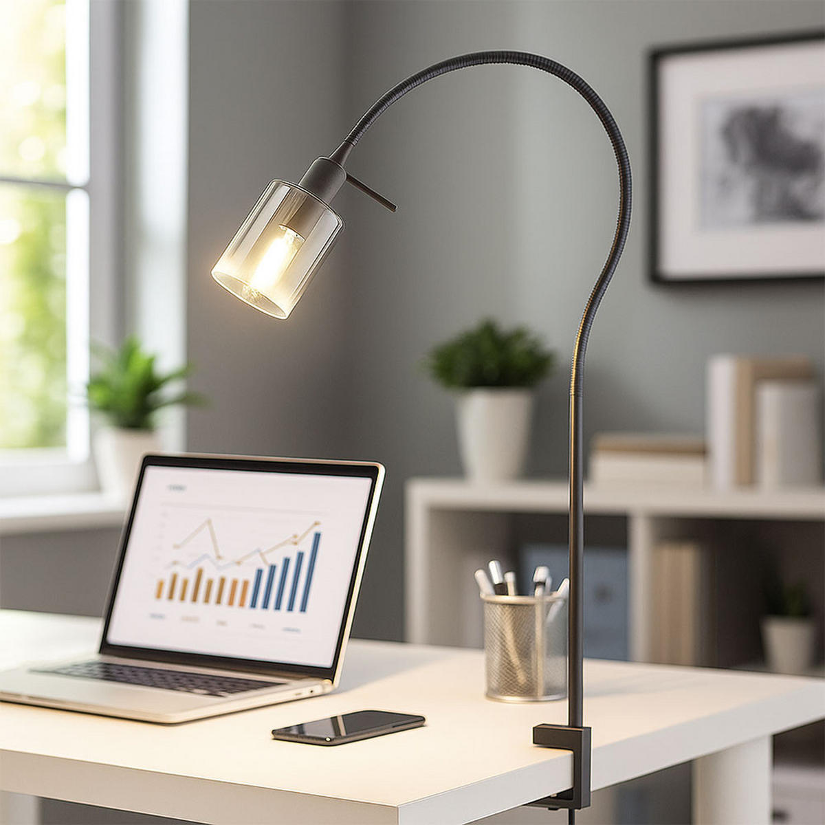 KLEMMLEUCHTE Flexo Rauchglas Schwarz - Schwarz, Glas (50/8.5/65cm)