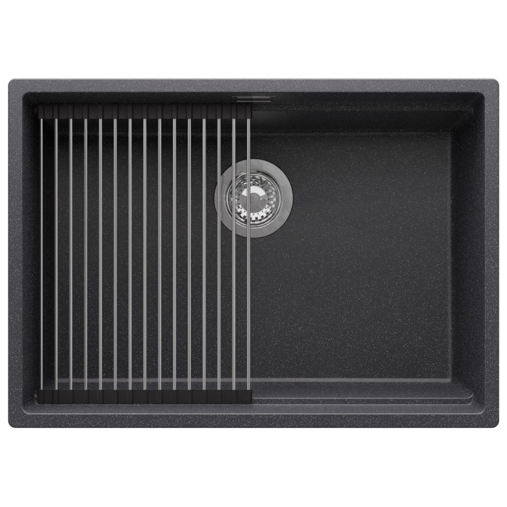 UNTERBAUSPÜLE GRANIT Praga, 2-er set Anthrazit 66/47 cm 1 Becken + Ablauf-Set + Aufrollbare Abtropffläche ab 70er Unterschrank - Chromfarben/Anthrazit, Kunststoff (66/20/47cm) - Primagran