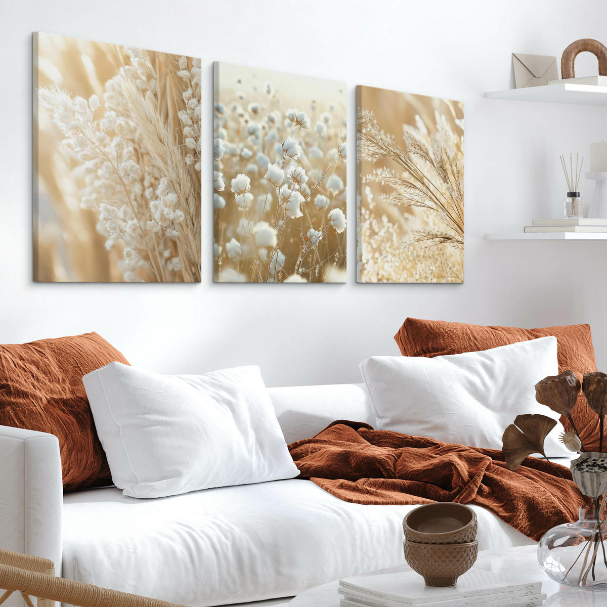 LEINWANDBILDER 3-es Set Pflanzen Natur - Beige/Weiß, Textil (90/40cm) - Muralo