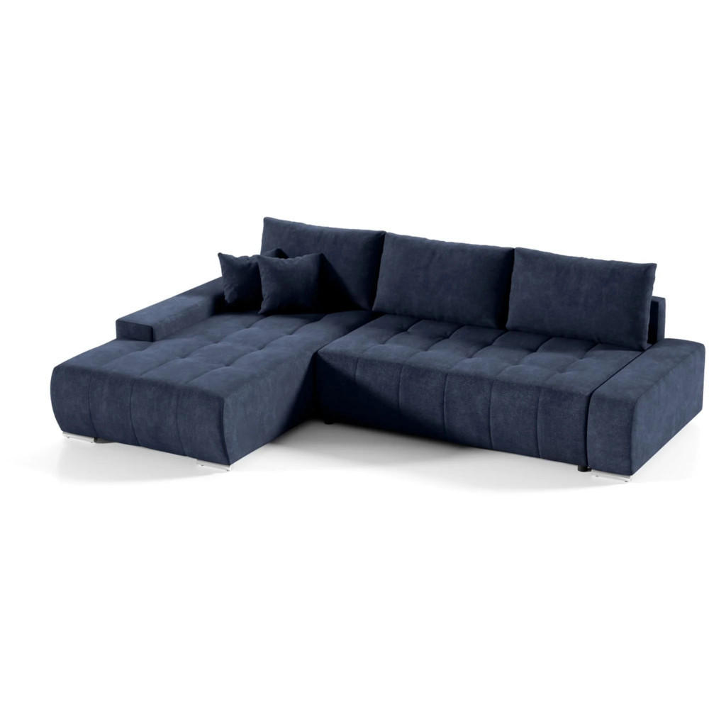 ECKSCHLAFSOFA Draco L Dunkelblau - Silberfarben/Dunkelblau, Textil/Metall (267/186cm) - Beautysofa
