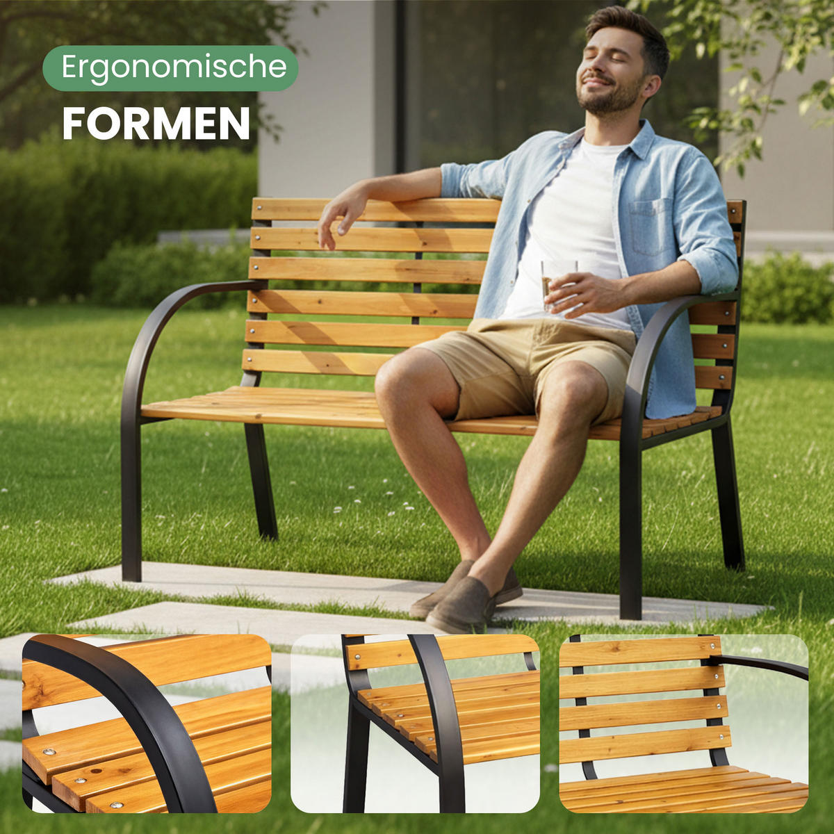 GARTENBANK DALIA Schwarz, Braun 122 x 82 x 58 cm - Schwarz/Braun, Holz/Metall (122/82/58cm) - Akord