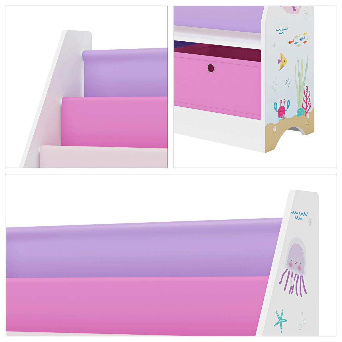 KINDERREGAL Neda - Pink/Lila, Holzwerkstoff/Textil (71/74/23cm) - [en.casa]