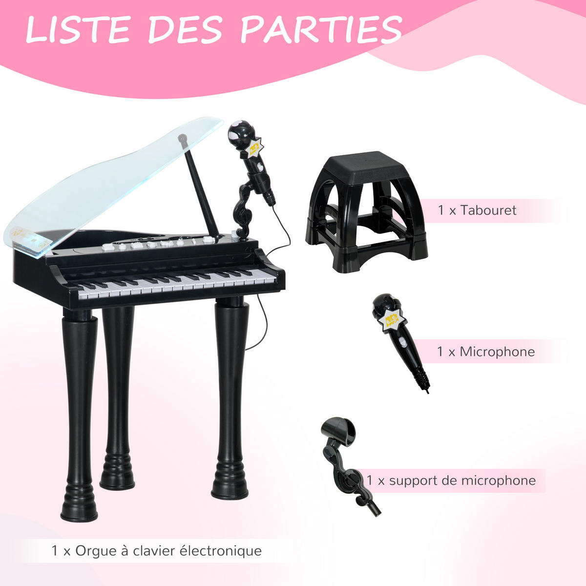 KINDERPIANO DE-18644 Schwarz - Schwarz, Kunststoff (30.5/60.4/37cm) - ComfortXL