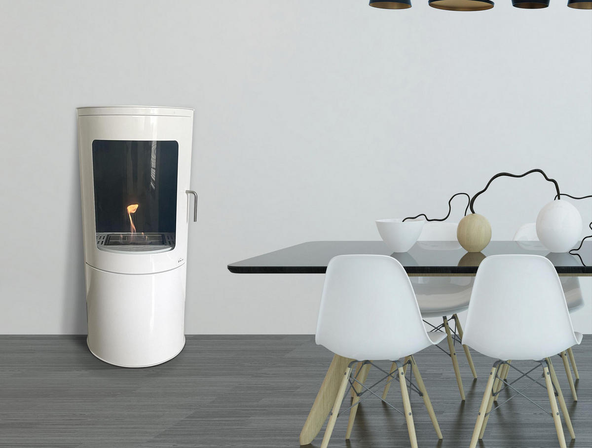 BIOETHANOL-OFEN Weiß inklusive 1.5 L-Tank und 3 kW Leistung - Weiß, Metall (44/96/30cm) - Purline