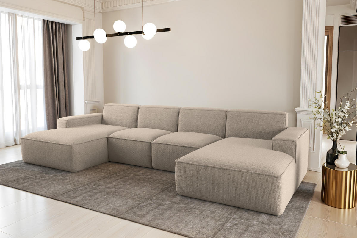 ECKSOFA U-Form Siena mit Stoff Artico Beige - Beige, Holz (344/165cm) - Kaiser Möbel