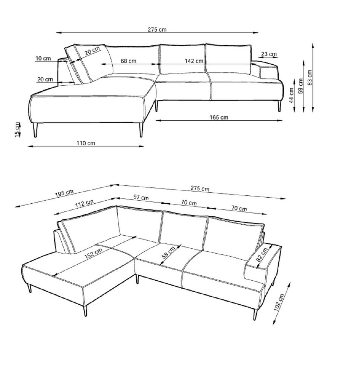 SCHLAFSOFA 275 cm L-Form Harmonia mit Beinen, Links, Vanille - Beige, Holz (275/195cm) - Emporius
