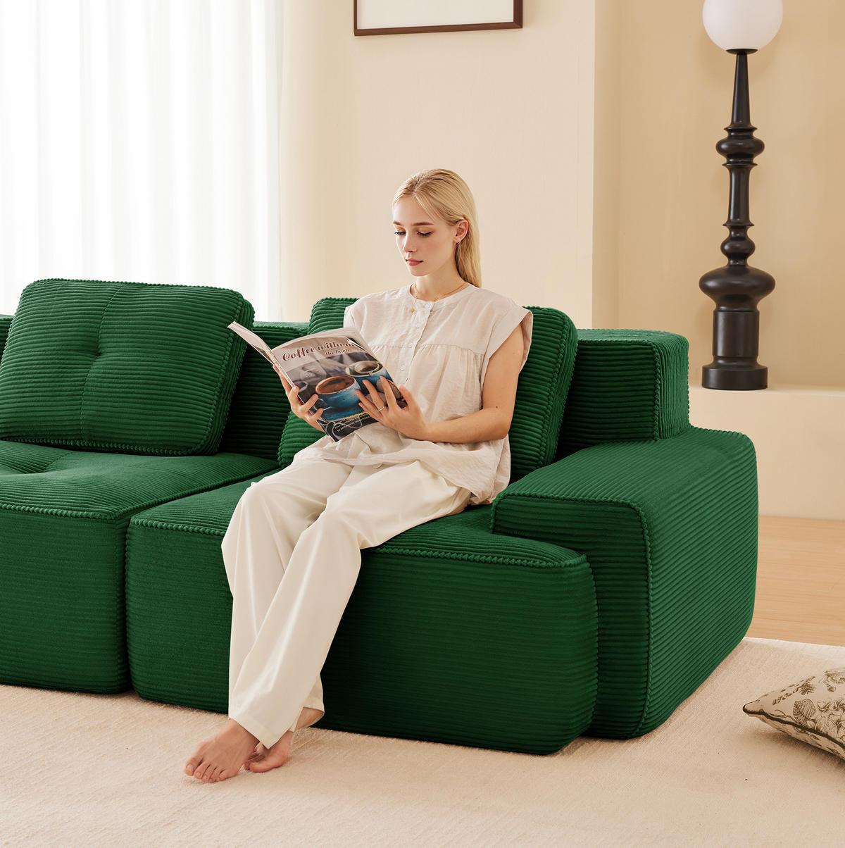 MODULARES Ecksofa aus Cord mit tiefem Sitz Grün - Grün, Textil (104/382cm) - Modenvie
