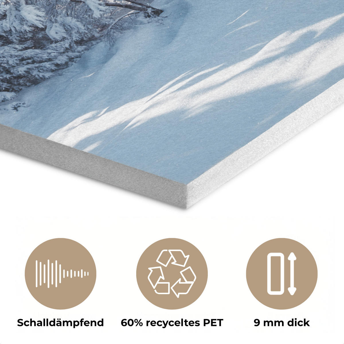 AKUSTIKPANEEL Winterlandschaft - Natur - Berge - Bäume - Schnee 100x70 cm - Hellblau, Textil (100/0.9/70cm) - MuchoWow