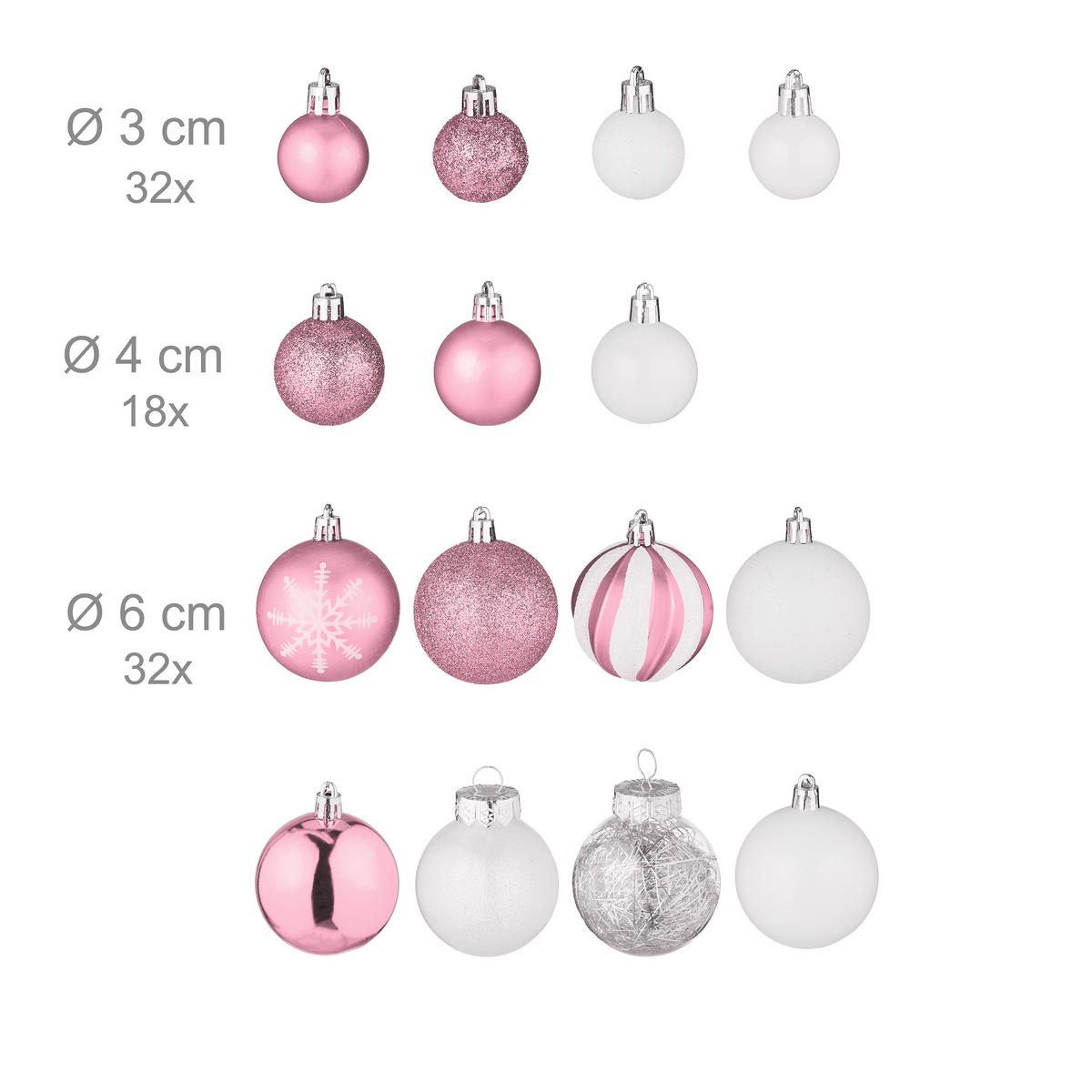 101-tlg.WEIHNACHTSKUGELN-SET - Rosa, Kunststoff (20/19/2.5cm) - Relaxdays