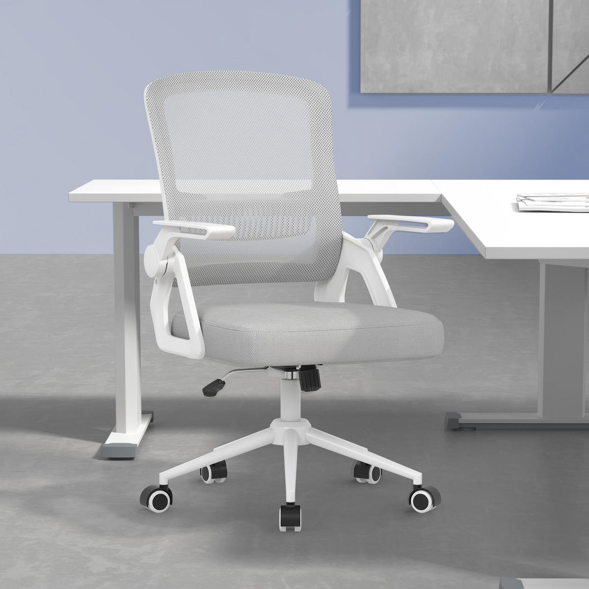 BÜROSTUHL Weiß-Rahmen Grau ergonomisch mit atmungsaktiver Rückenlehne - Grau, Metall (22.5/53/54.2cm) - Rattrix