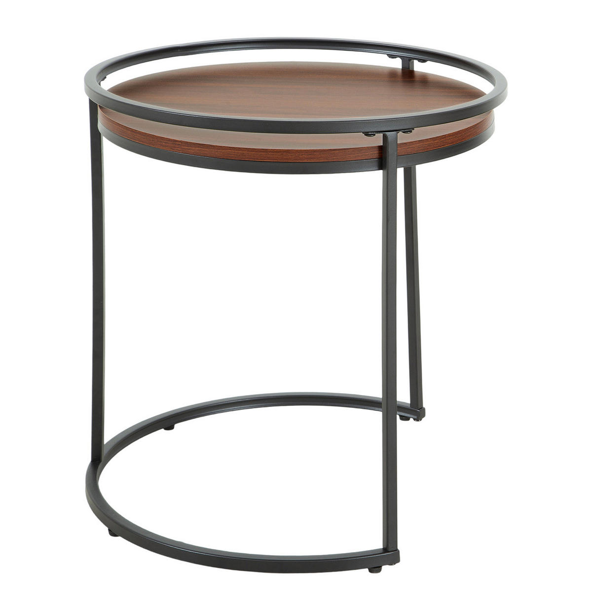 BEISTELLTISCH - 2er-Set - rund - Metall / Spanplatte - Walnussfarben/Schwarz, Holzwerkstoff/Metall (50/50/54cm) - home24