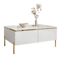 COUCHTISCH AURORA mit Staufach Weiß / Weiß hochglanz mit gerade Goldchrom Fuße - Weiß Hochglanz/Goldfarben, Holzwerkstoff/Metall (60/90/40cm) - Lookway