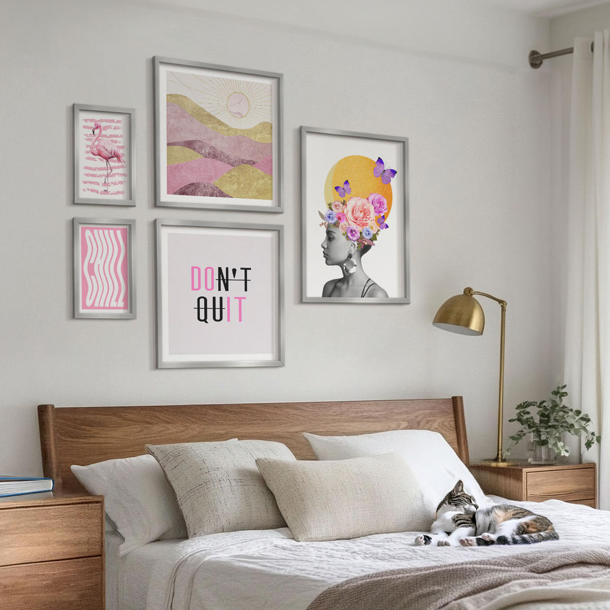 BILDER SET 5er Set - 50x50 cm & 20x30 cm & 40x60 cm Silberner Rahmen - Stilvolle Tierporträts - Silberfarben, Kunststoff (40/60cm) - TULUP