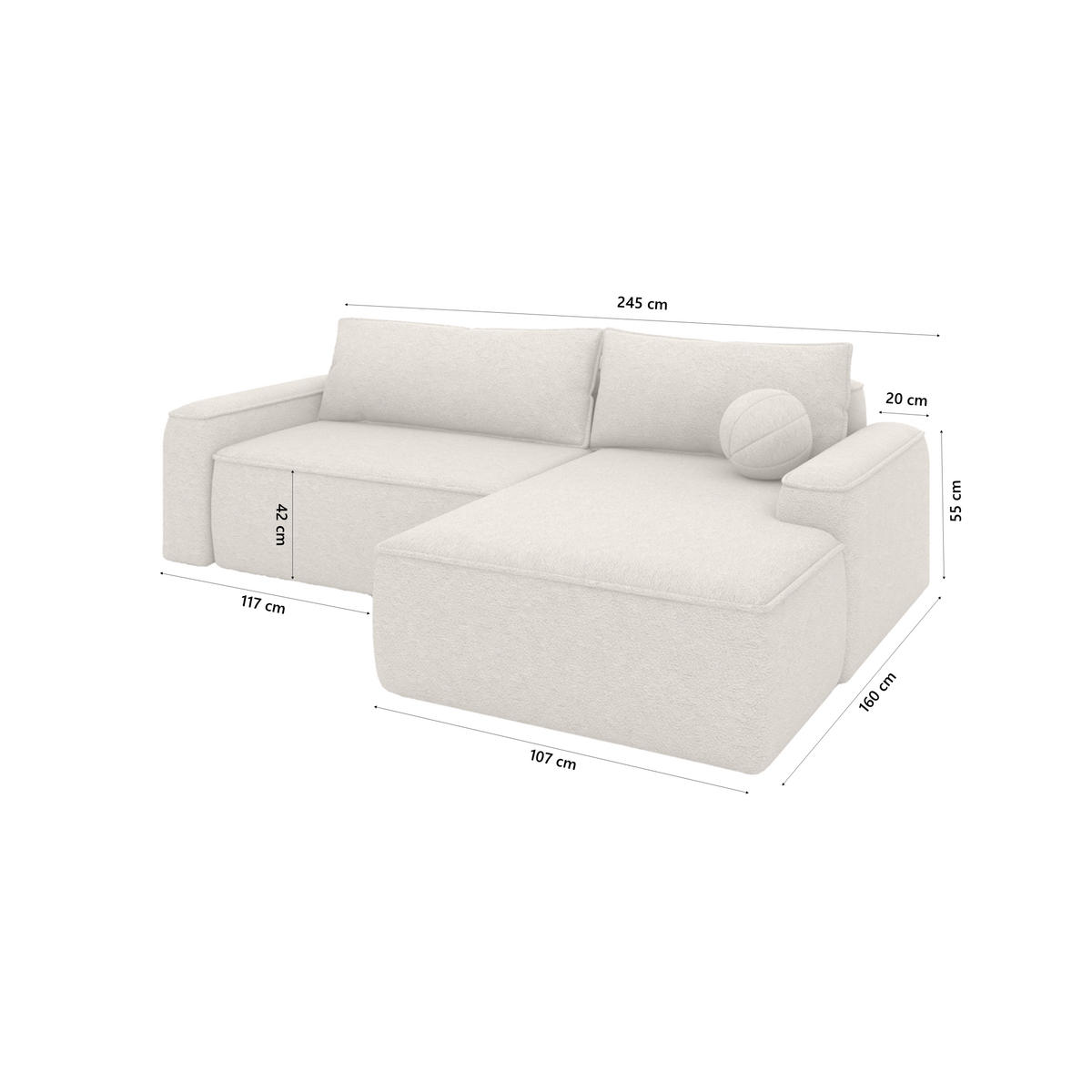 ECKSOFA OTATTI mit Schlaffunktion, Beige - Beige, Textil (245/160cm) - Fedve