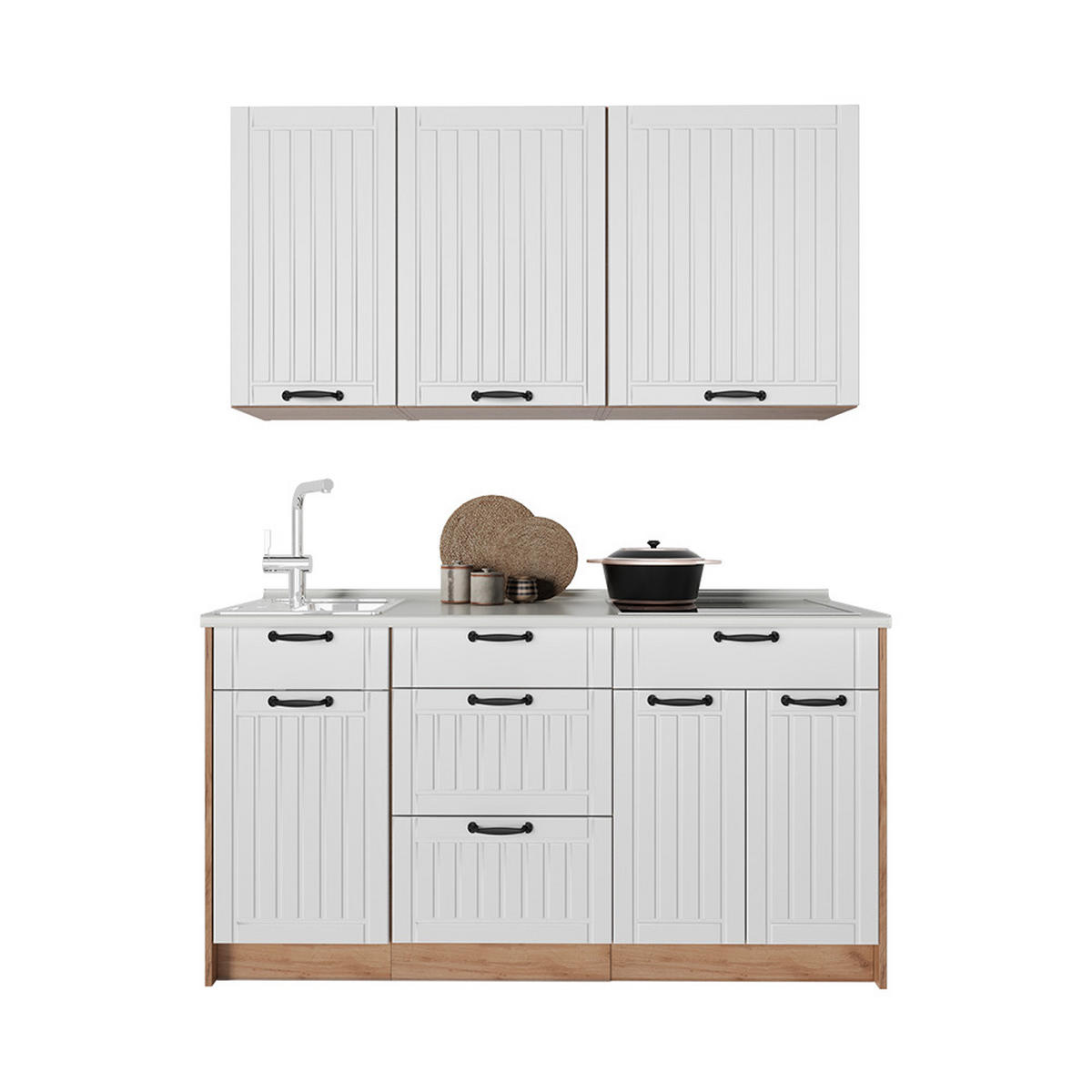 SAMOSTATNÁ KUCHYŇA Fame-Line, Biely vidiecky dom/Dub Goldkraft, 150 cm, AP Antracit - biela/dub medový, kompozitné drevo (150/82/60cm) - Vicco