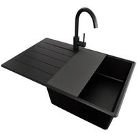 GRANITSPÜLE Kopenhagen, 2-er set Alles Schwarz 78/50 cm 1 Becken + Küchenarmatur 32/20 cm + Ablauf-Set + Schneidebrett ab 50er Unterschrank - Schwarz, Kunststoff (78/20/50cm) - Primagran