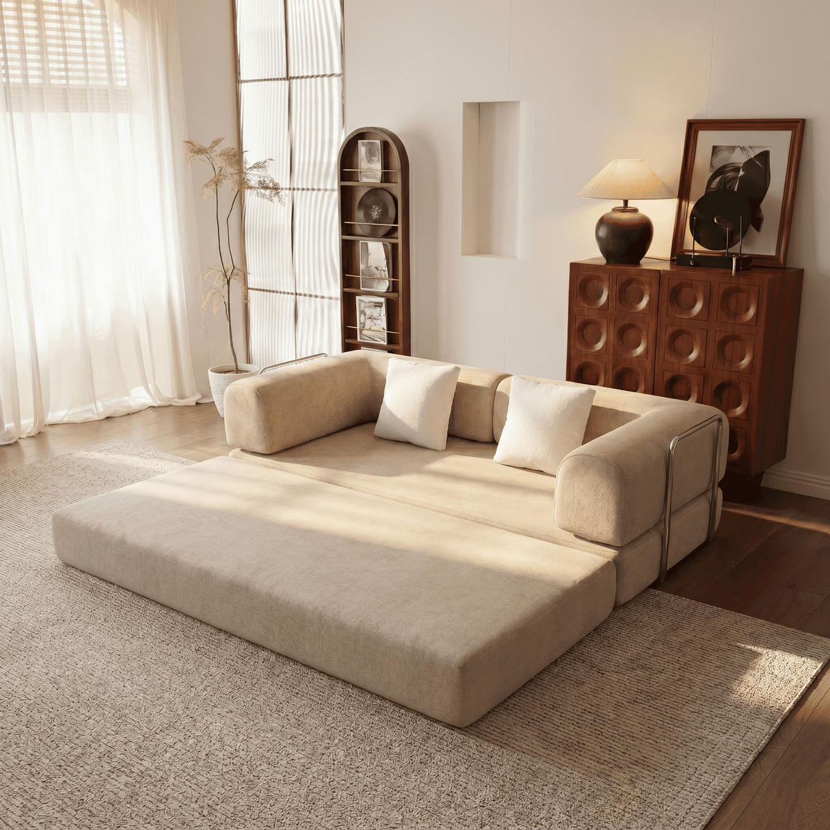 SCHLAFSOFA Kaia Sand Weiß - Sandfarben, Textil (180/70/100cm) - COCO Living