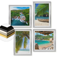 WANDBILDER 4er Set - 50x50 cm & 40x60 cm Silberner Rahmen - Strand, Boot, Wasserfälle, Palmen - Silberfarben, Kunststoff (50/50cm) - ArtPrintCave
