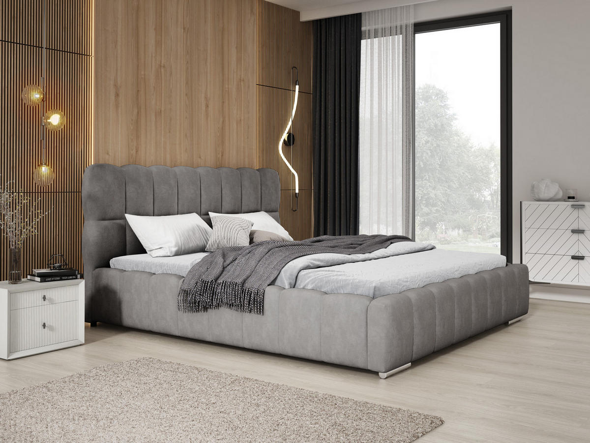 DOPPELBETT 180x200 cm Avilla mit Bettkasten, Lattenrost, Samt, Grau - Grau, Holz/Textil (180/200cm) - Emporius