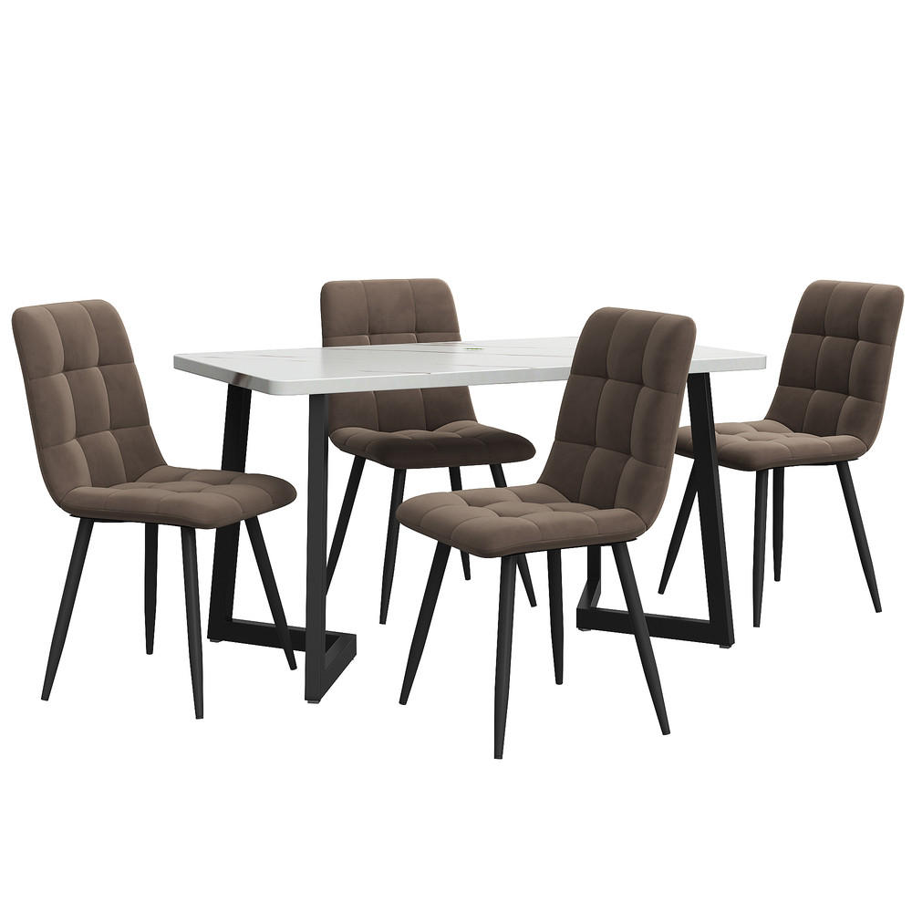 TISCHGRUPPE 5-tlg Essgruppe Esstisch mit 4 Stühlen 117x68cm - Braun, Metall (74/10/130cm) - Raelunyi