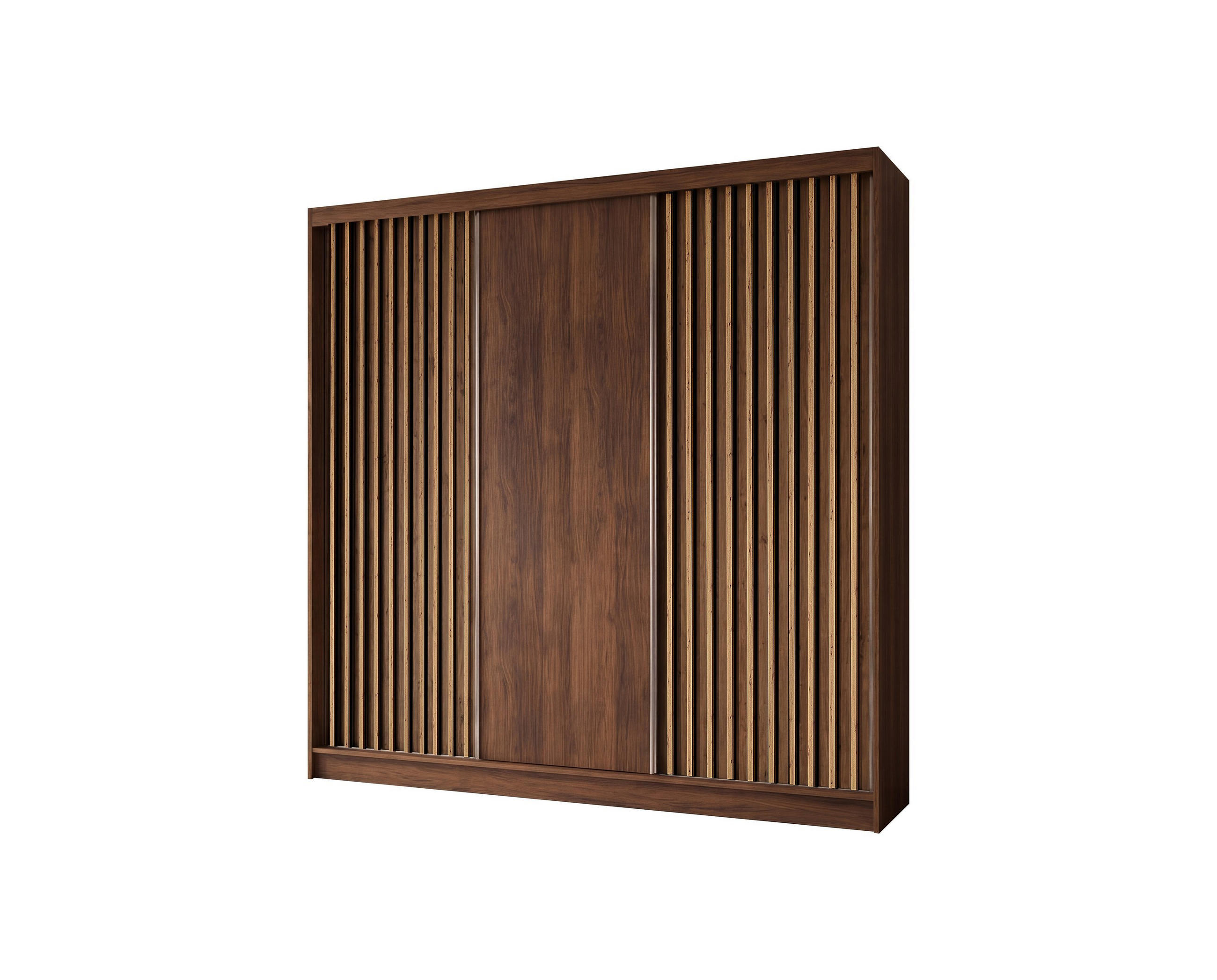 SCHWEBETÜRENSCHRANK LAMELLO 240/216/61 cm Modern Kleiderschrank 3-türig Nussbaumfarben - Nussbaumfarben, Holzwerkstoff (240/216/61cm) - MASSENO