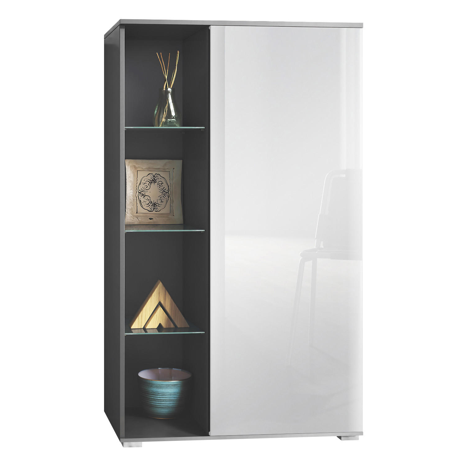 Vladon Vitrine Weiß Hochglanz 71.5x134x35 cm