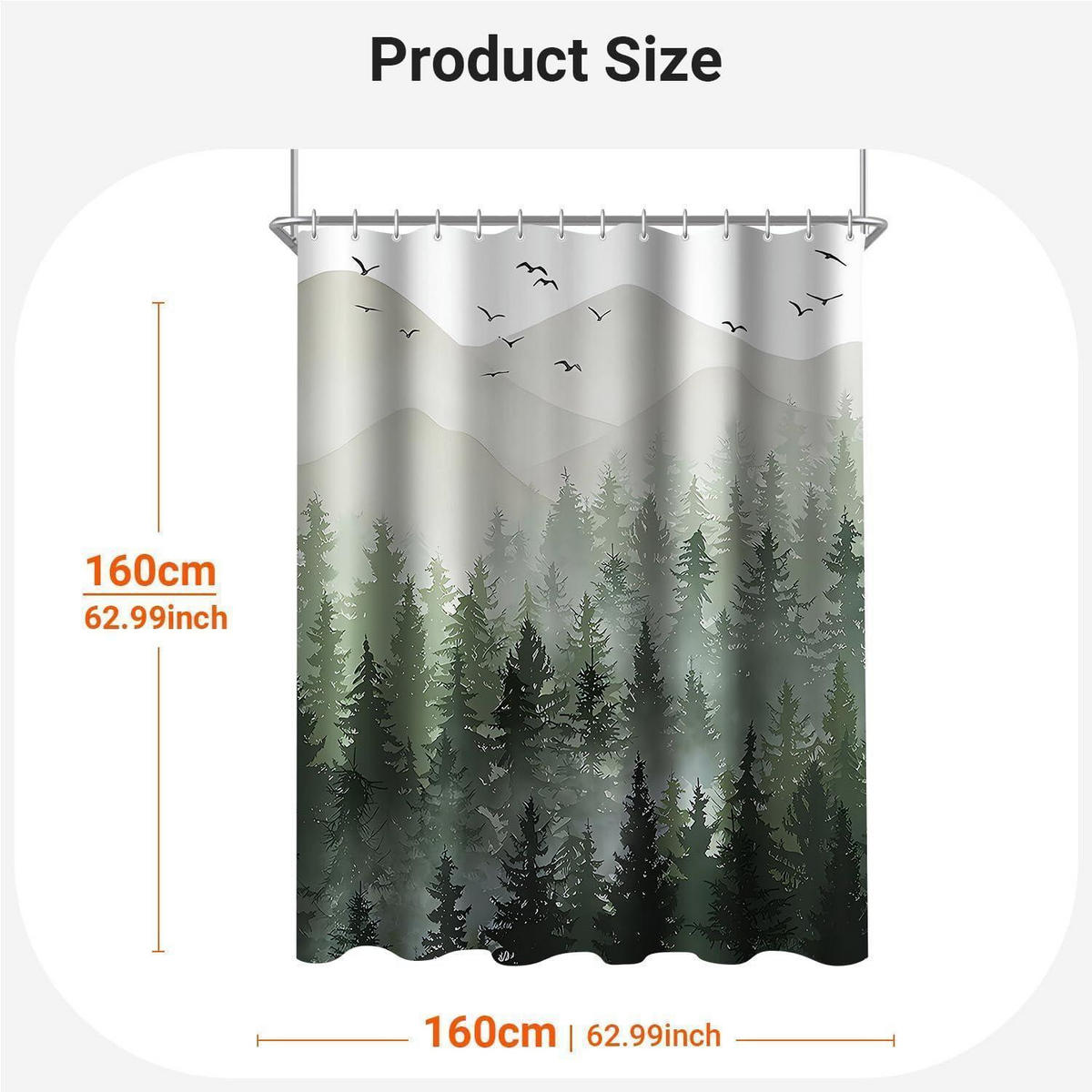 DUSCHVORHANG Wald 160 x 160 cm Textil Wasserabweisend Waschbar - Grün, Textil (160/160cm)