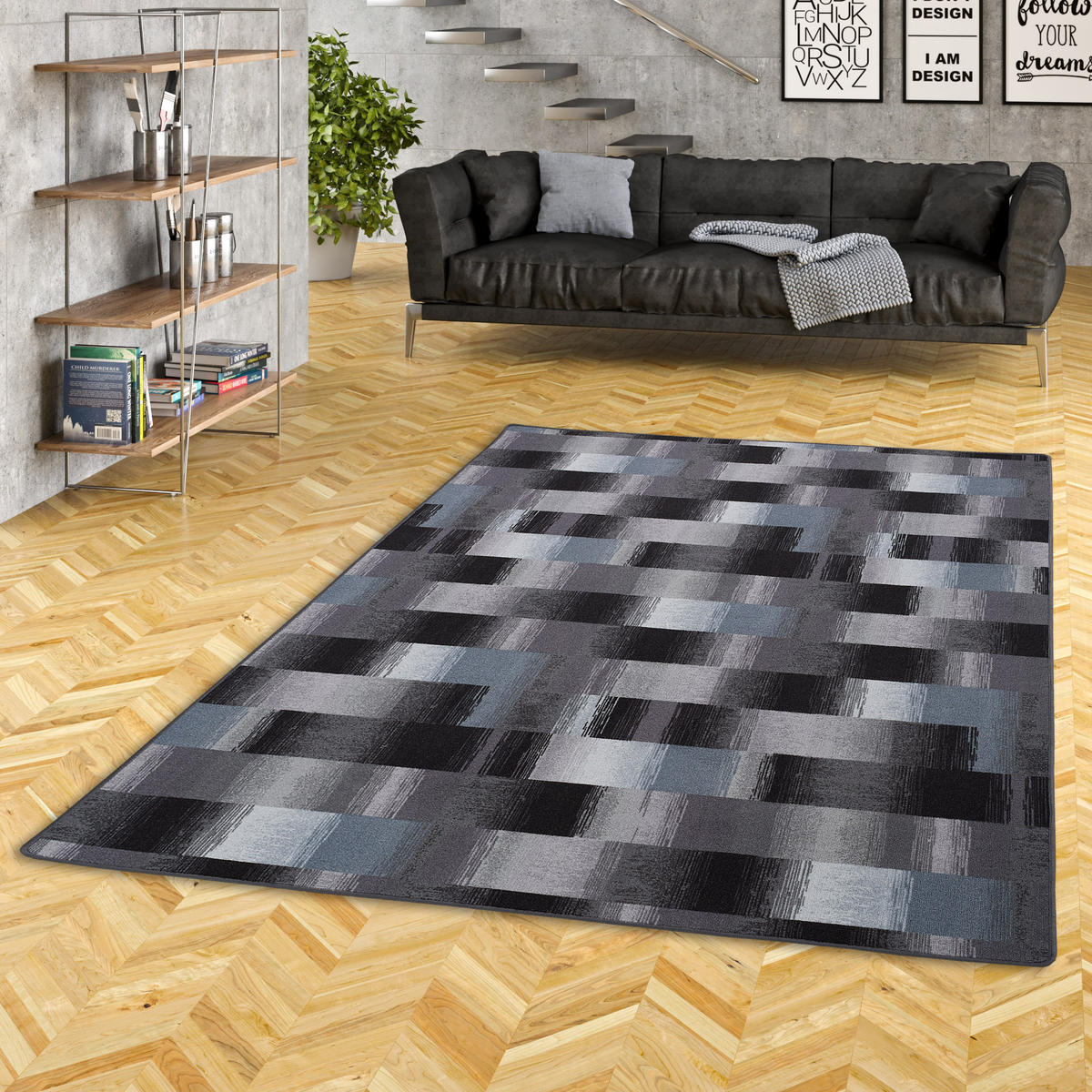 DESIGNER VELOUR TEPPICH MYSTIC KARO - Blaugrau, Textil (80/160cm) - Snapstyle