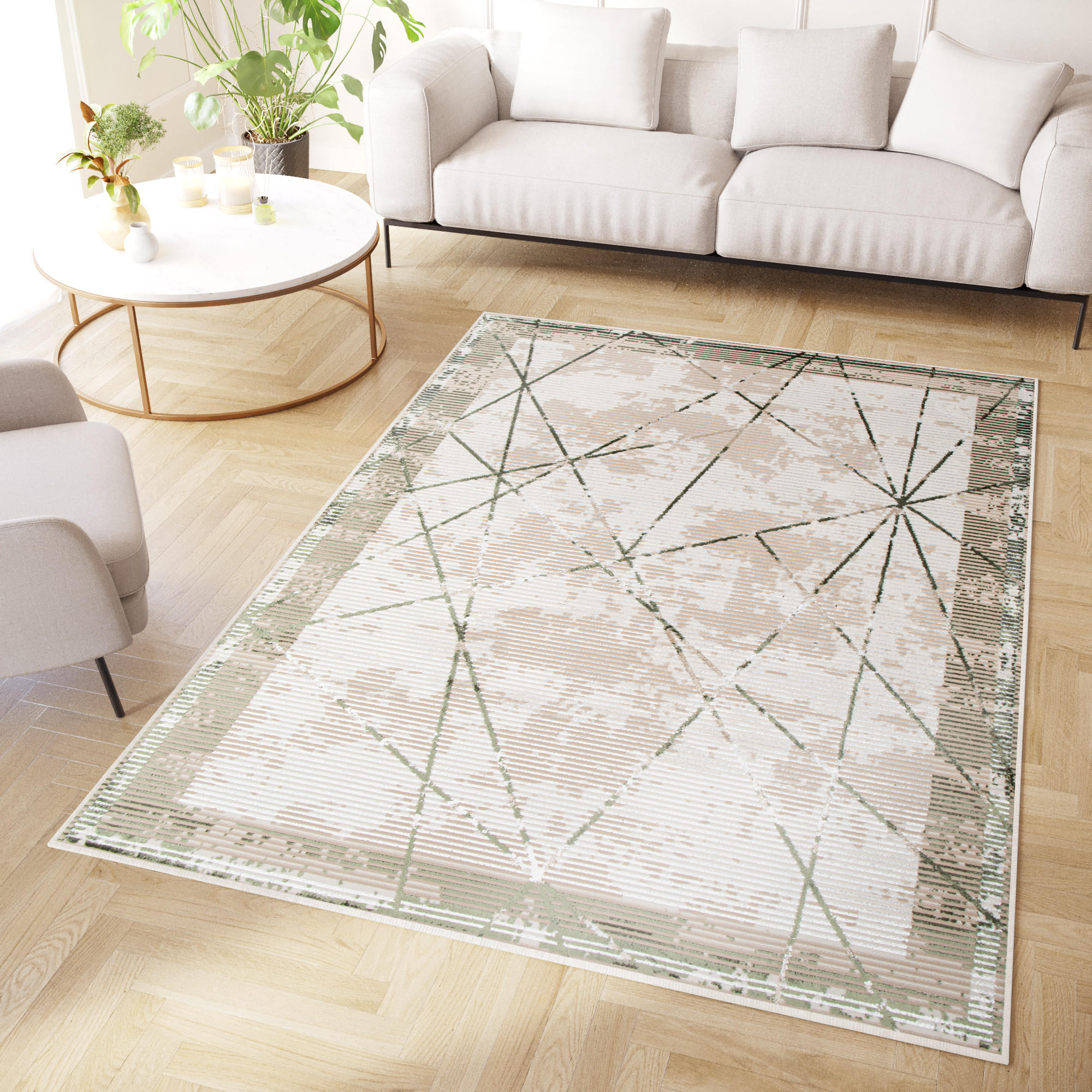 TEPPICH CRYSTAL Creme Grün 80/150 cm - Creme/Grün, Textil (80/150cm) - Tapiso