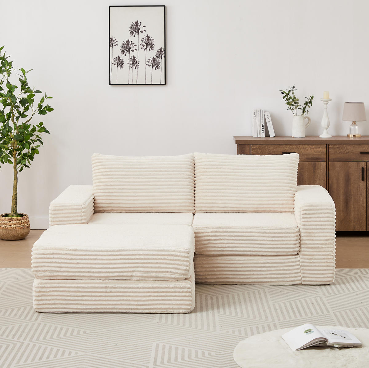 SOFA-BETT modular mit beweglicher Fußstütze Cord Beige - Beige, Kunststoff (169.5/194cm) - Meubliv