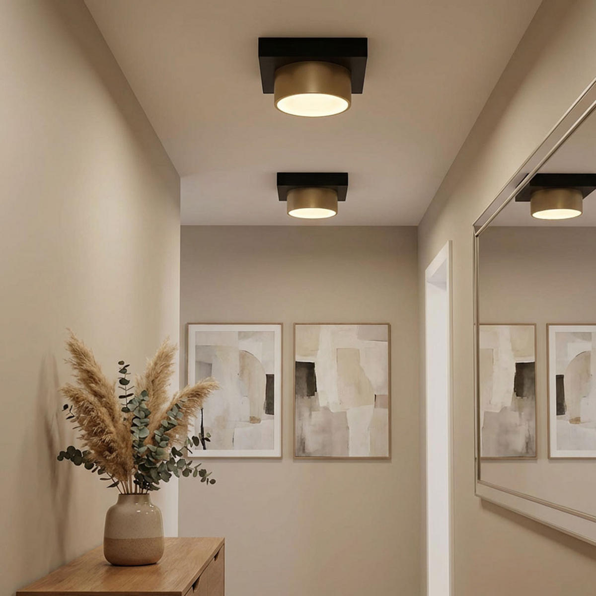 DECKENLEUCHTE RAYMOND METALL SCHWARZ MATT CHAMPAGNER LED - Schwarz, Metall (20/20/13cm) - Globo Lighting