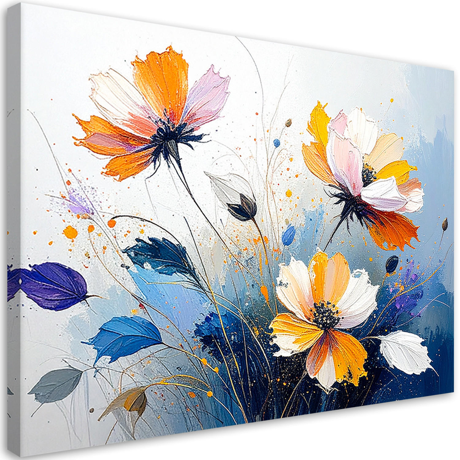 BILD auf Leinwand, Bunte mit Wasserfarben gemalte Blumen - Blau, Textil (120/80cm) - Feeby