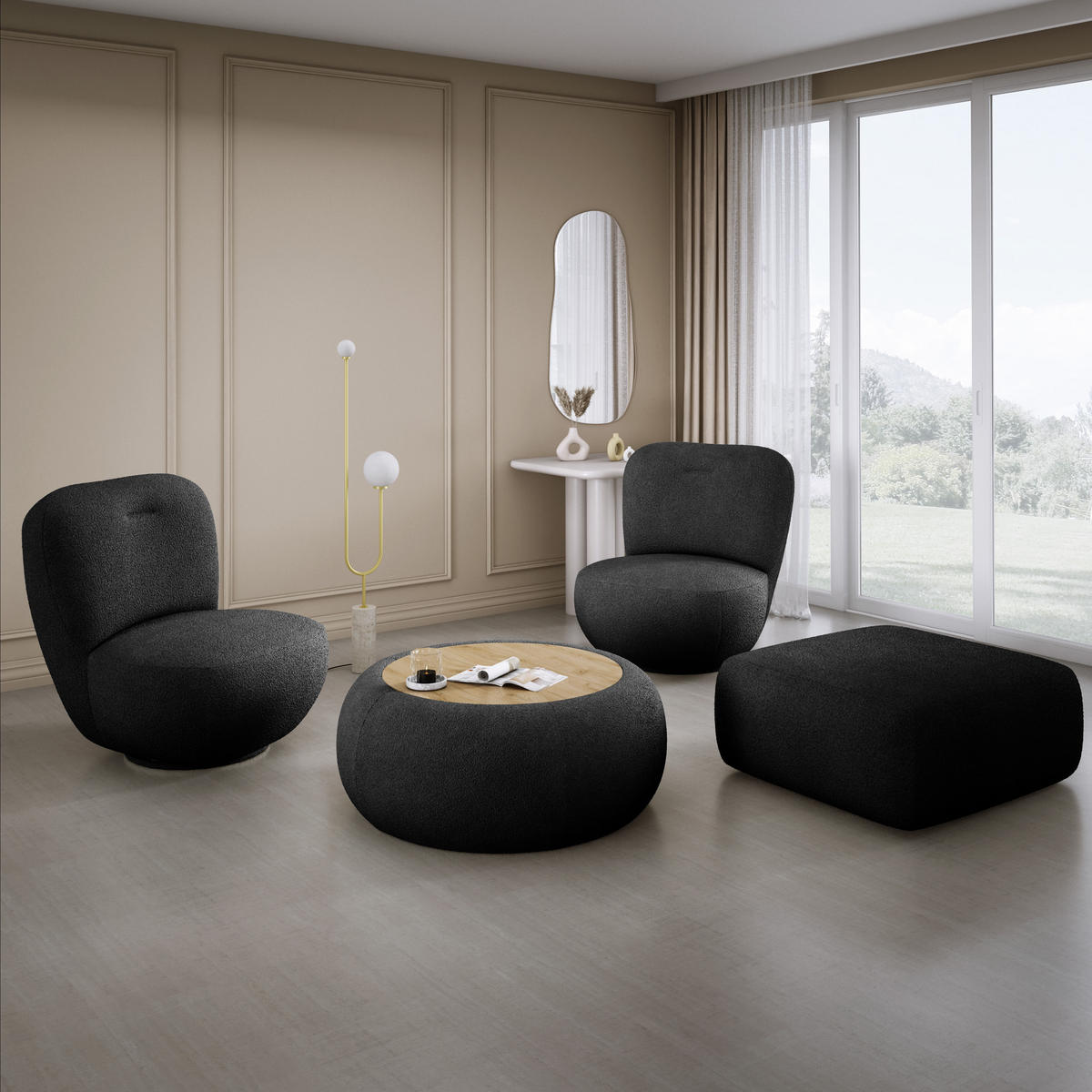 DREHSESSEL LUIS, Freistehend, Sitz drehbar 360°, 39x82x56 cm, HELLGRAU - Hellgrau, Holz/Textil (82/72/66cm) - DomoHome