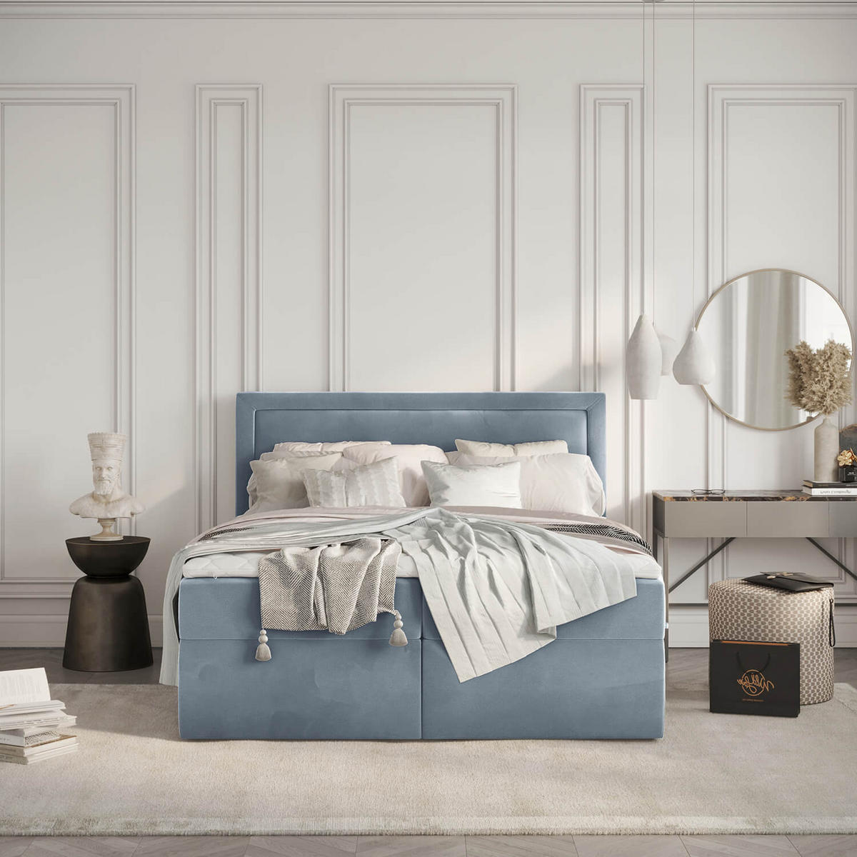 BOXBETT Jodan 120/200 cm Blau grau im Magic Velvet Stoff - Blaugrau/Schwarz, Holz/Holzwerkstoff (120/200cm) - AltaBeds