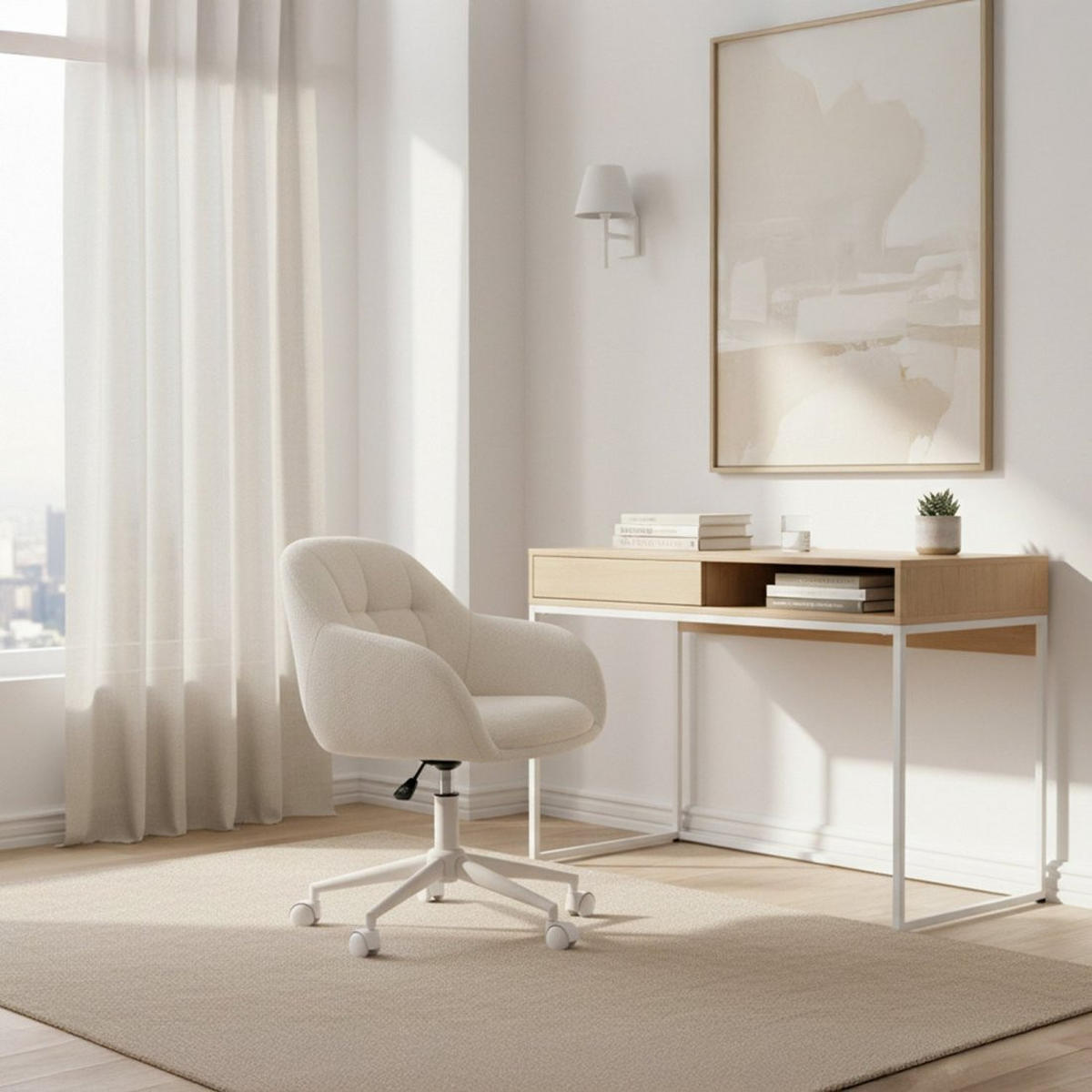 SCHREIBTISCHSTUHL Neka Beige 60 cm x 79-89 cm - Beige, Metall (60/79/62cm) - Klast Home