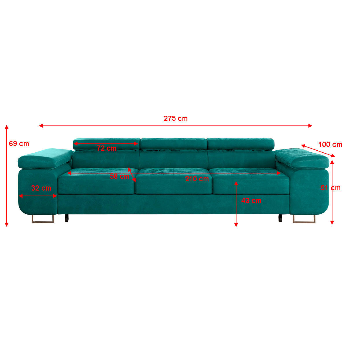 SCHLAFSOFA Wilson 3 Sitzplätze Tannengrün - Grün, Holzwerkstoff (275/69/100cm) - Petits-meubles