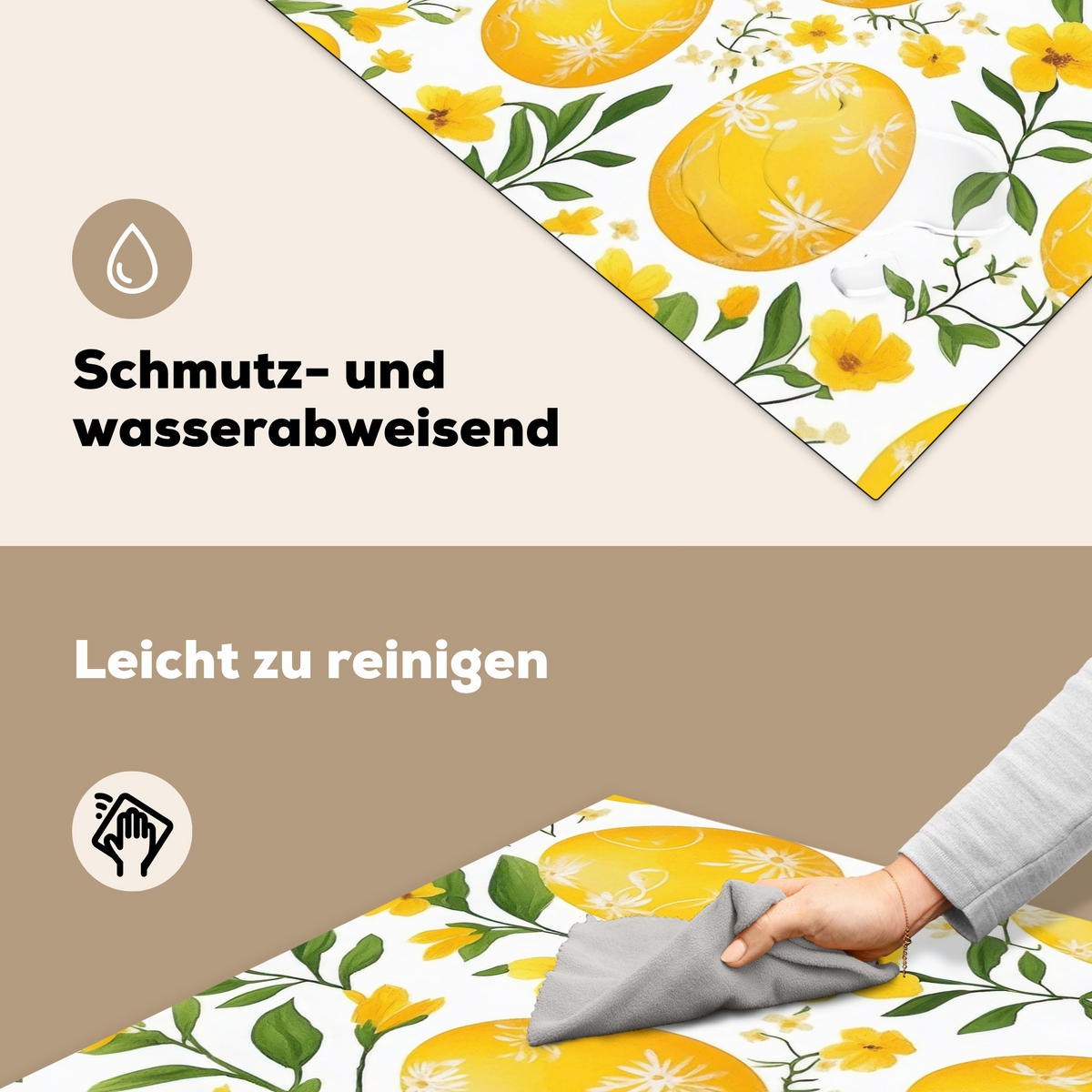 HERDABDECKPLATTE Blumen - Ostereier - Gelb Induktionsmatte 78x78 cm - Gelb, Kunststoff (78/78/0.2cm) - MuchoWow