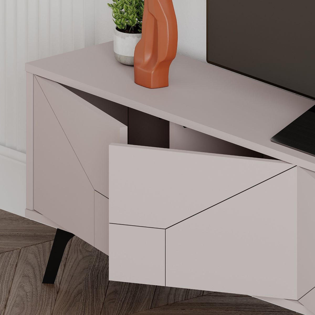 TV-MÖBEL 4 Türen L180 cm - Dune - Taupe, Holzwerkstoff (29.6/50/180cm) - Calicosy