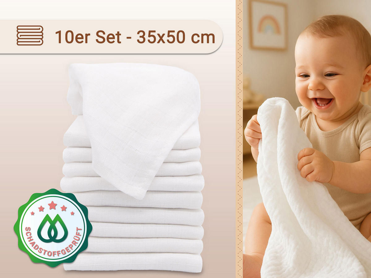 WASCHHANDSCHUH, 10er-Set, 35x50 cm, 100% Baumwolle, Weiß - Weiß, Textil (35/50cm) - Zollner