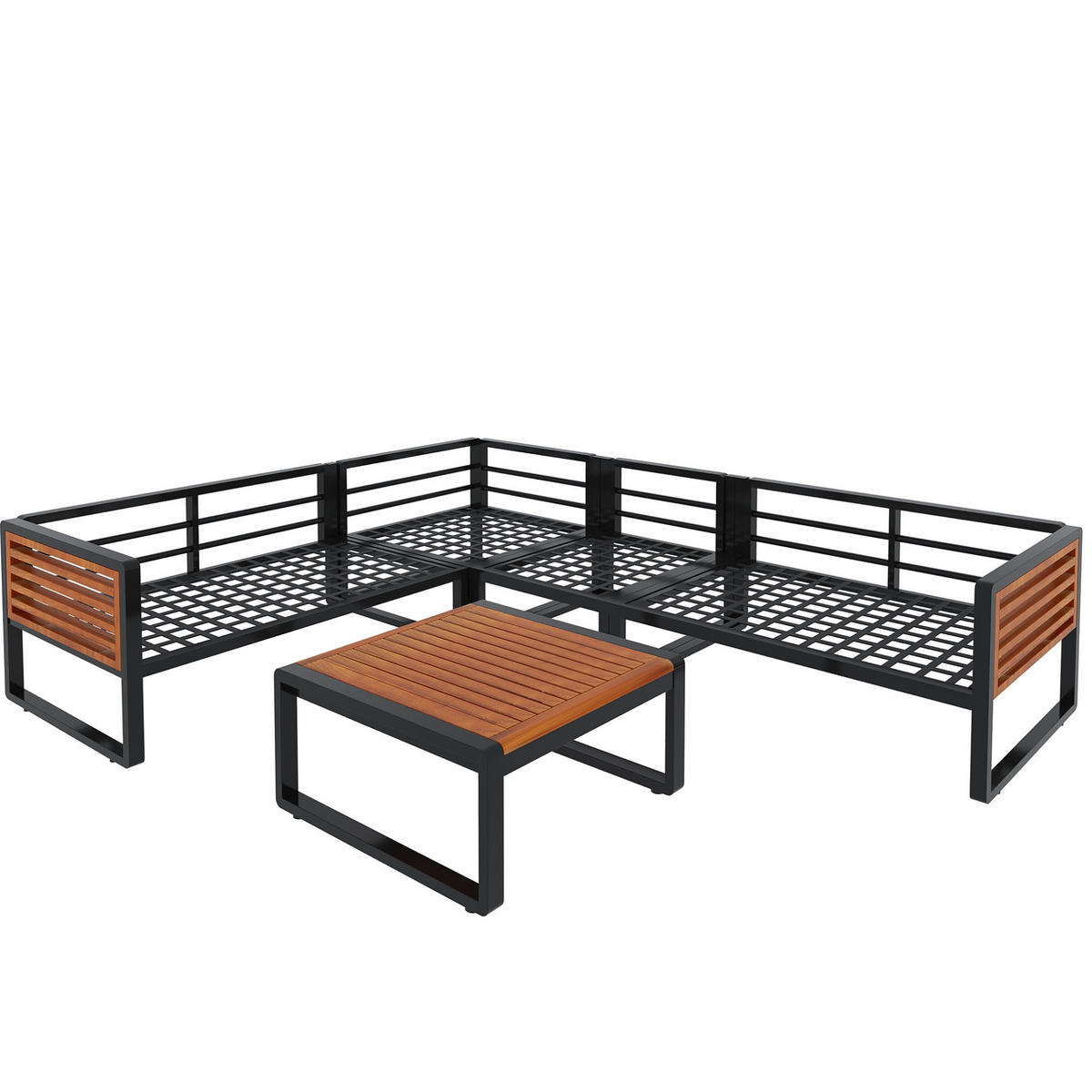 GARTENLOUNGE 110/60/63 cm grau aus Metall und Polyester 5-teilig flexibel kombinierbar - Grau, Metall - OKWISH