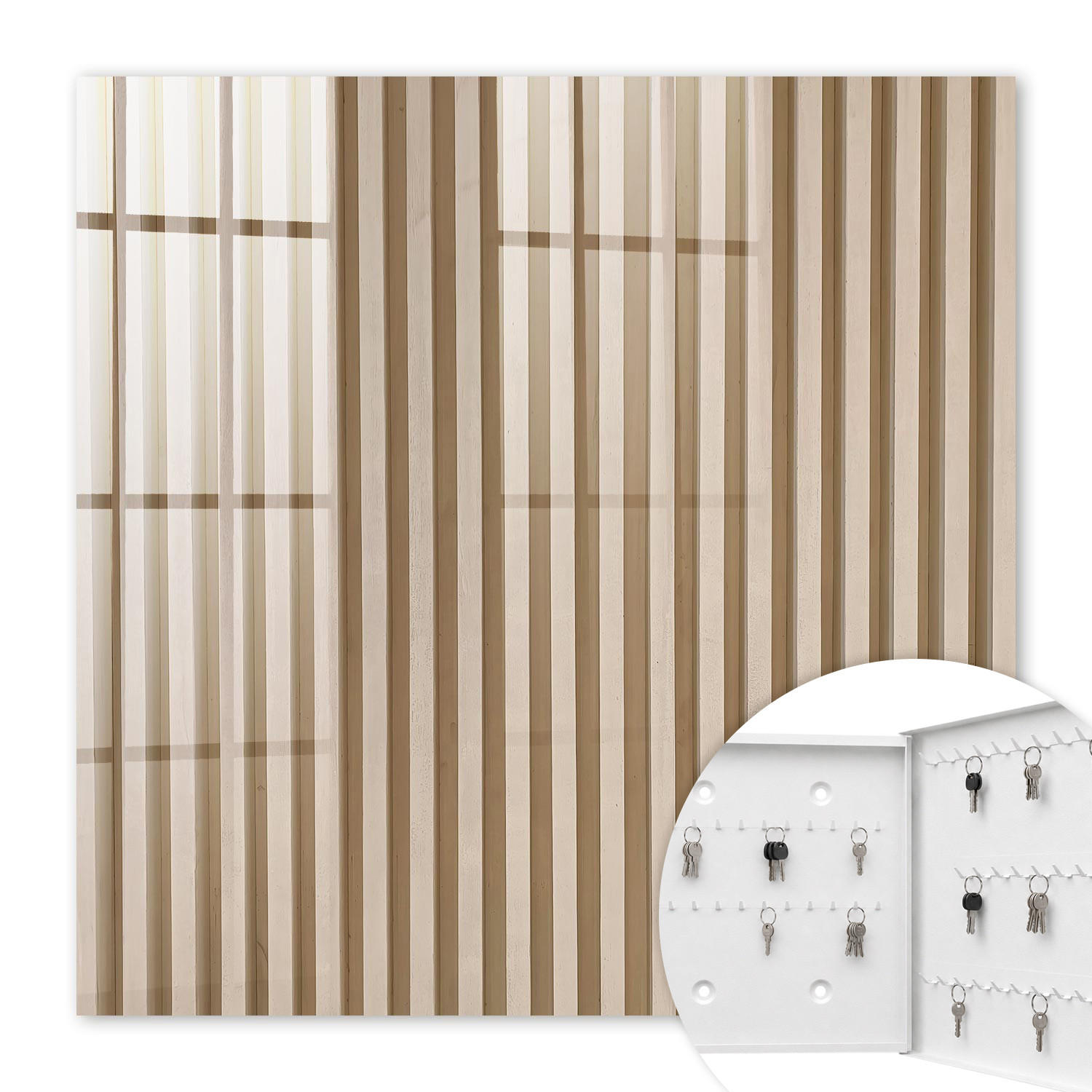SCHLÜSSELBOX Weiß 30x30 cm – Türöffnung nach rechts - beige Linien - Beige, Metall (30/30/5cm) - TULUP